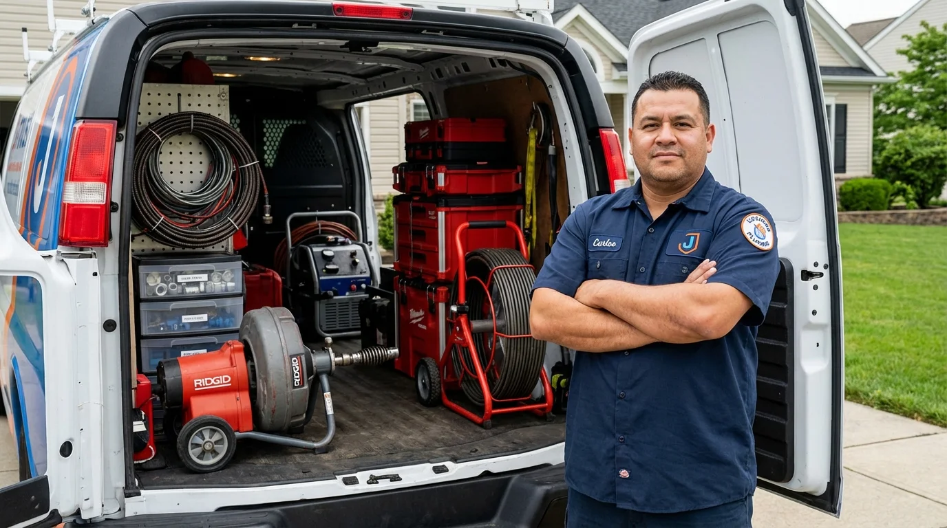 Professional drain cleaning equipment and Johns Plumbing LLC plumber in Westville