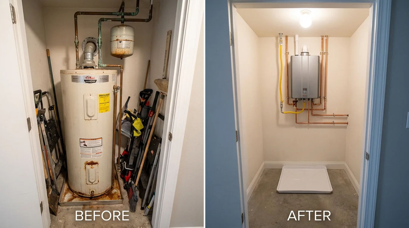 Tank water heater versus wall-mounted tankless unit comparison for Westville, IN homeowners